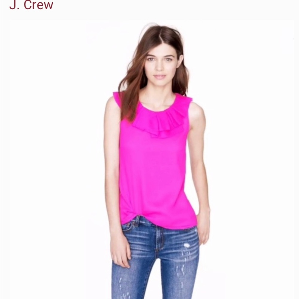 NWT 00 J.Crew Navy Gabby Ruffle Silk Top In Pink
